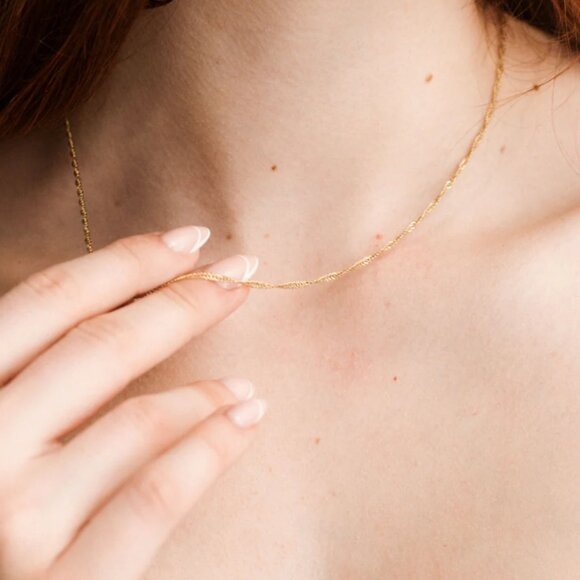 Gold Chain Waterproof Necklace Everyday Necklace Gold Chain Sparkle Chain Pretty - Picture 2 of 12